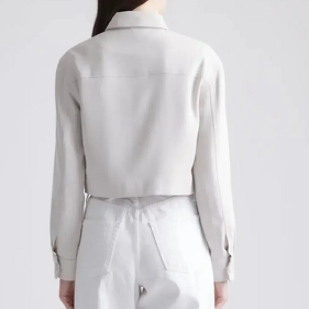 NWT Quince Stretch Crepe Cropped Jacket in Sand Sz XS - Picture 5 of 9